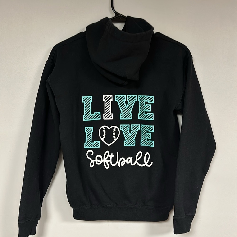 SOFTBALL GIRL'S Black Graphic 'Live Love Softball Hoodie, one of a kind, XL
